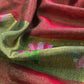 Maroon Pure Linen Suit Fabric With Gold Zari lotus Needle Jamdani Weaving Handmade On Loom