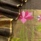 Army Green Pure Linen Suit Fabric With Gold Zari Lotus Needle Jamdani Weaving Handmade On Loom
