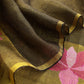 Army Green Pure Linen Suit Fabric With Gold Zari Lotus Needle Jamdani Weaving Handmade On Loom