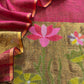 Deep Maroon Pure Linen Suit Fabric With Gold Zari Lotus Needle Jamdani Weaving Handmade On Loom