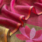 Deep Maroon Pure Linen Suit Fabric With Gold Zari Lotus Needle Jamdani Weaving Handmade On Loom