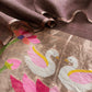 Coffee Brown Pure Linen Suit Fabric With Gold Zari Swan Needle Jamdani Weaving Handmade On Loom