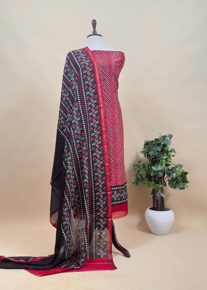 Blue Leheriya Maheshwari Silk Unstitched Suit With Patola Dupatta