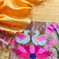 Mango Yellow Pure Linen Suit Fabric With Gold Zari Swan Needle Jamdani Weaving Handmade On Loom