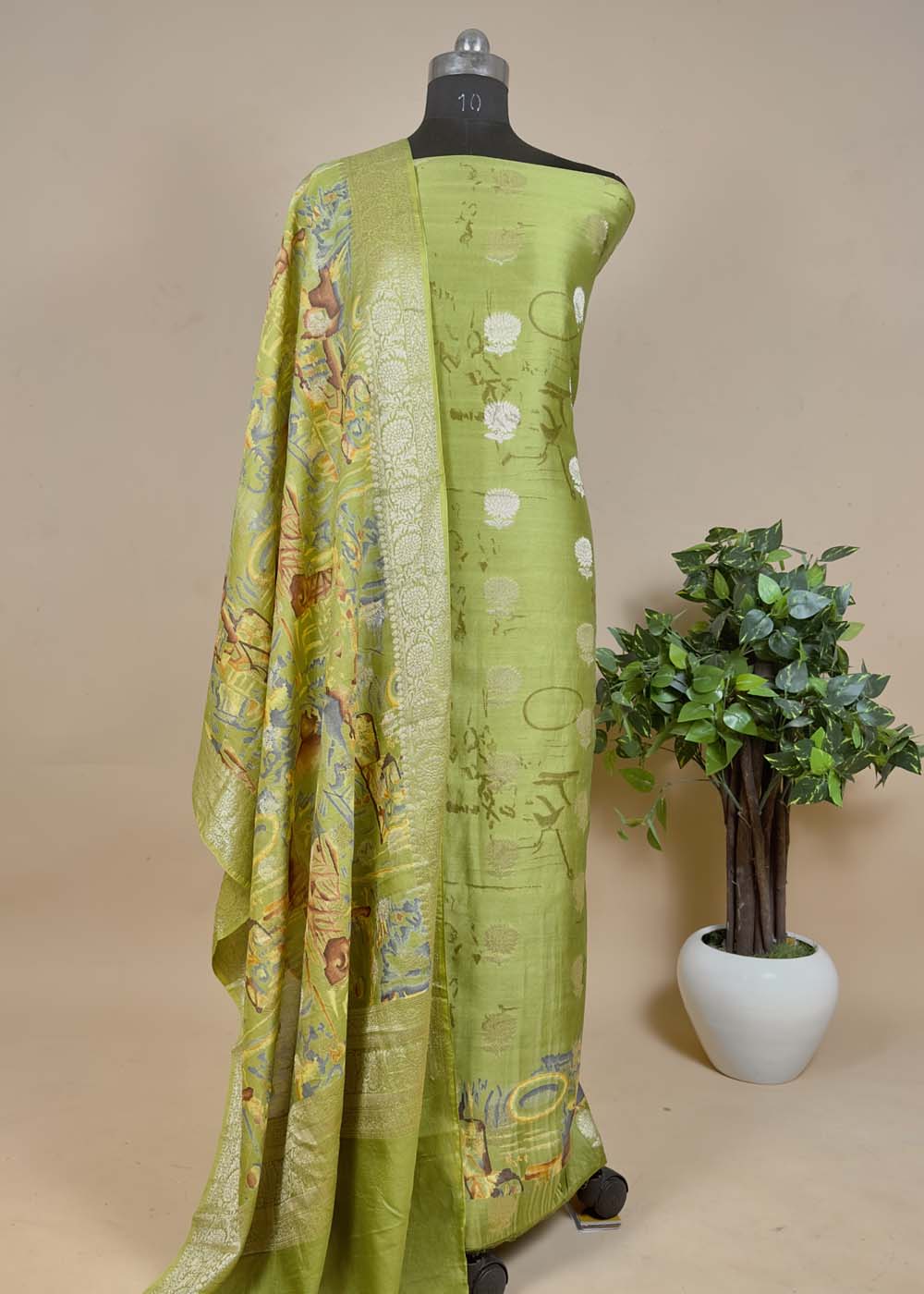 Brown Banarasi Suit With Kalamkari Dupatta