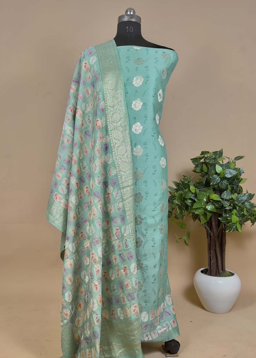 Brown Banarasi Suit With Kalamkari Dupatta