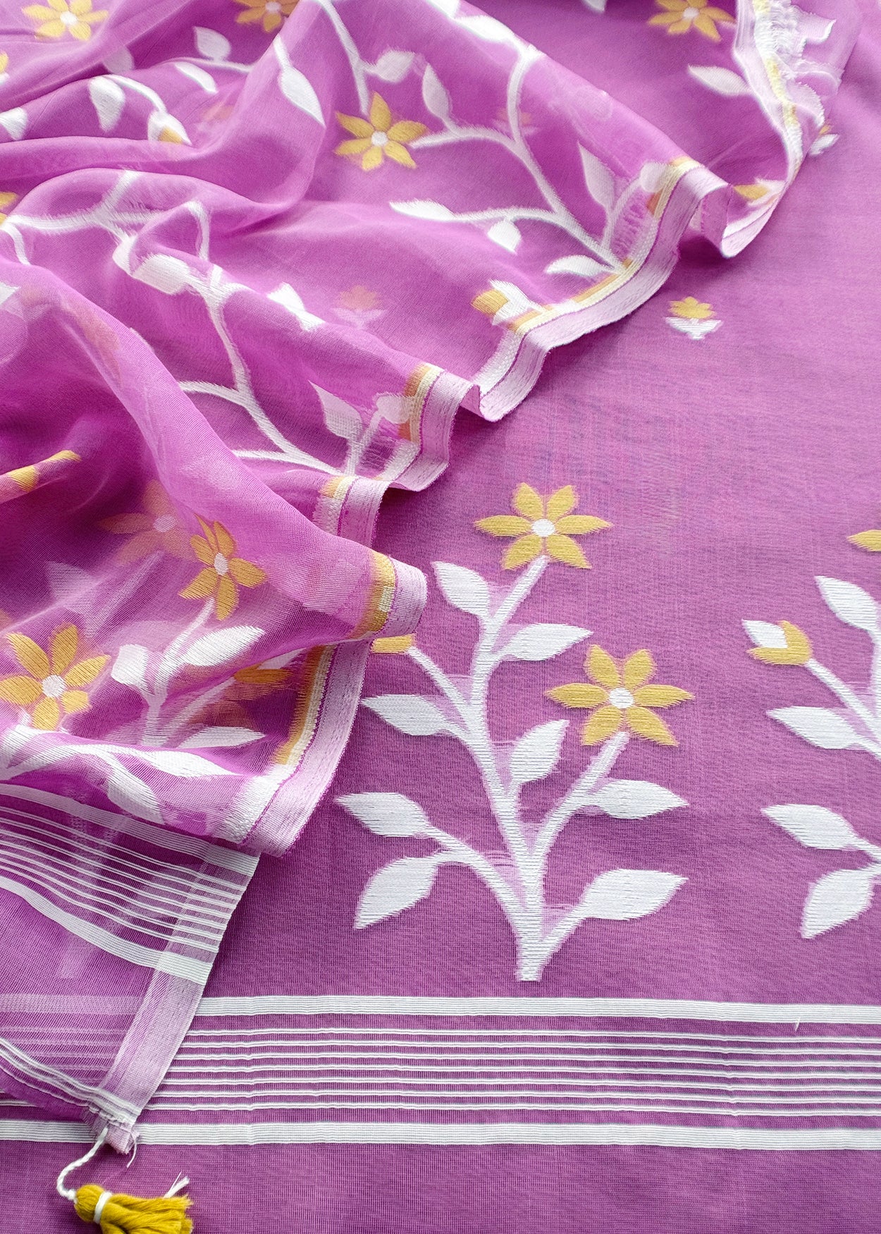 Purple Pure Linen Suit Fabric With Needle Jamdani Weaving Handmade On Loom