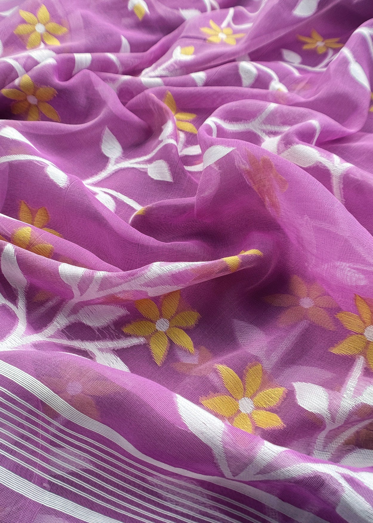 Purple Pure Linen Suit Fabric With Needle Jamdani Weaving Handmade On Loom
