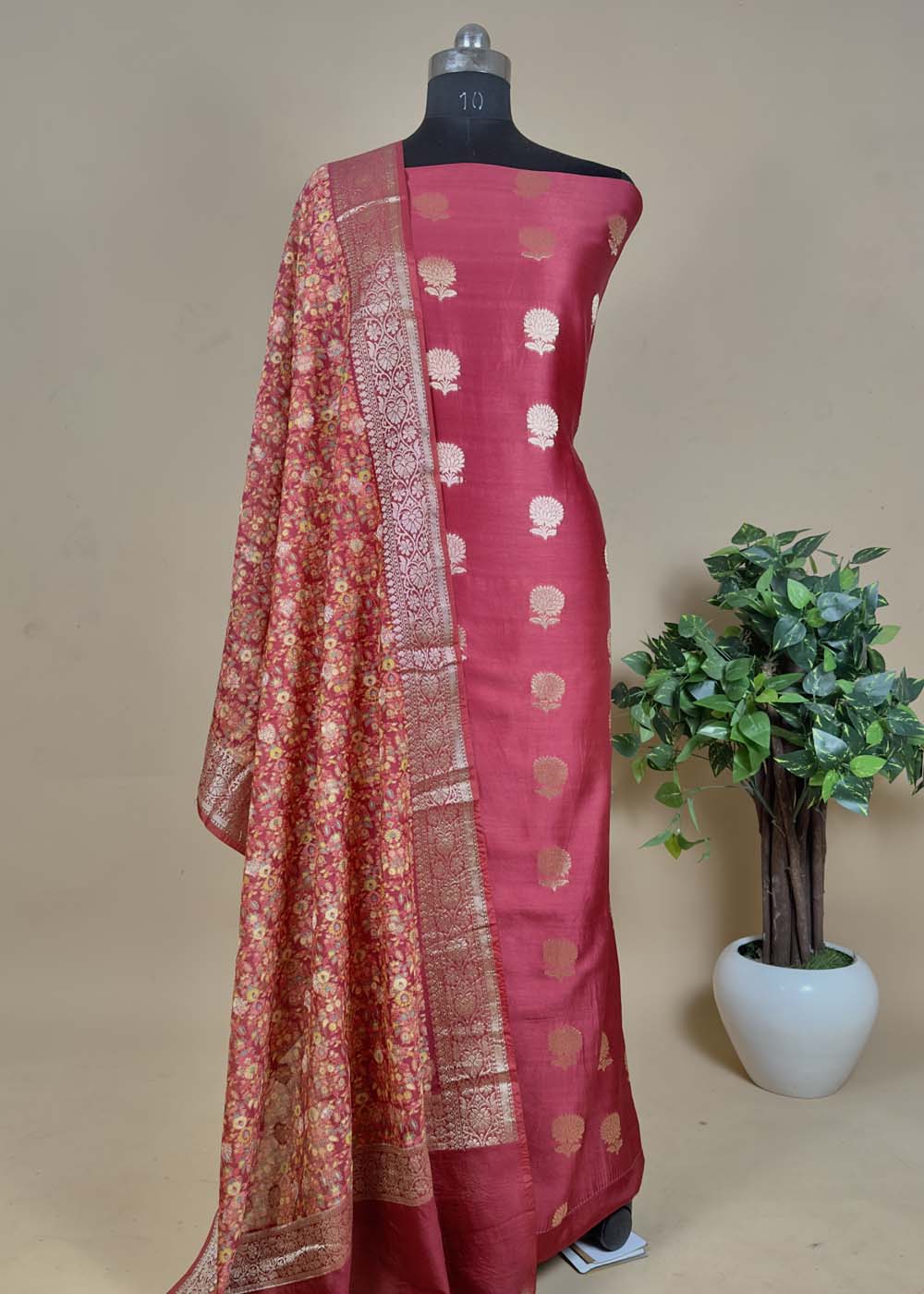 Brown Banarasi Suit With Kalamkari Dupatta