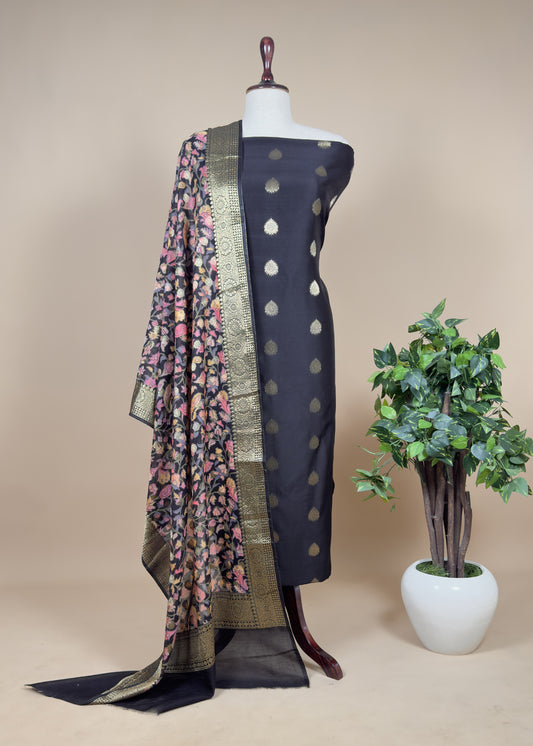 Black Banarasi Suit With Kalamkari Dupatta