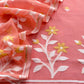 Peach Pure Linen Suit Fabric With Needle Jamdani Weaving Handmade On Loom