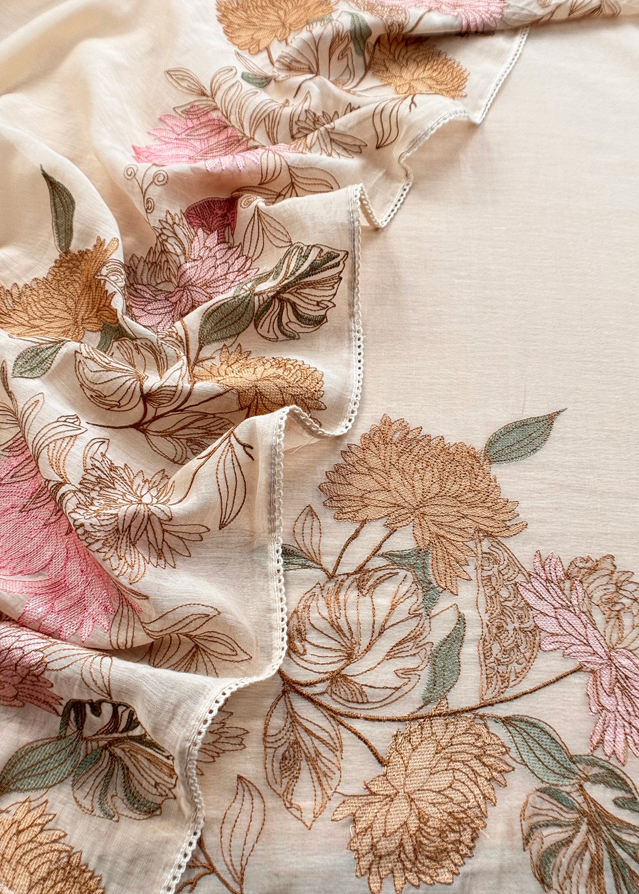 Off White Handloom Mulmul Unstitched With Cross Stitched Embroidery