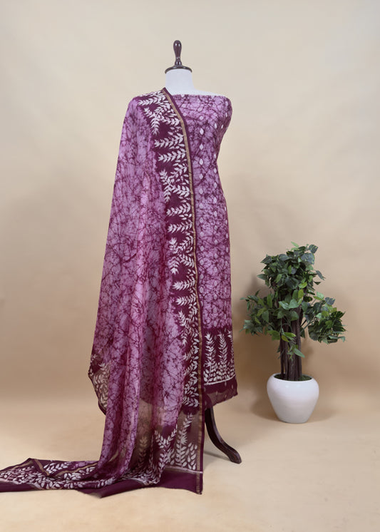 Abstact Print Maheshwari Silk Suit With Gold  Zari weaving