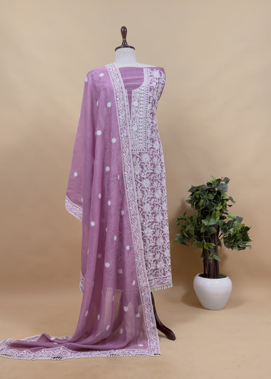 Mango Yellow Festive Mulmul Suit Fabric With Resham Embroidery And Pearls