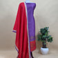 Luxe Violet And Red Designer Handwoven Silk Suit Fabric With Zari Weaving