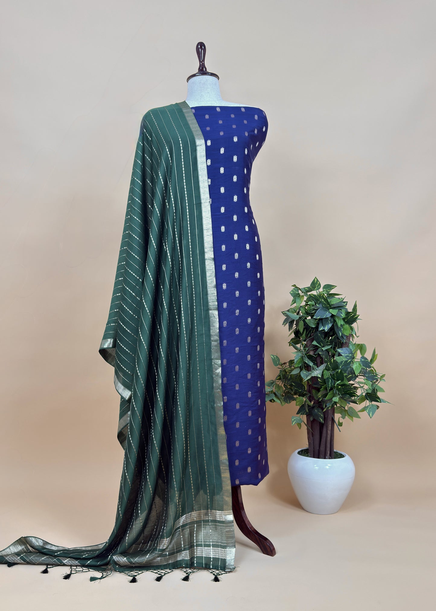 Pink and Purple Pure Assamese Silk Suit Fabric With Zari Weaving