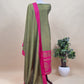 Luxe Pear Green And Pink Designer Handwoven Silk Suit Fabric With Zari Weaving