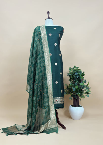 Yellow Handloom Silk Suit With Meenakari Dupatta