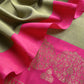 Luxe Pear Green And Pink Designer Handwoven Silk Suit Fabric With Zari Weaving