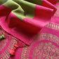 Luxe Pear Green And Pink Designer Handwoven Silk Suit Fabric With Zari Weaving