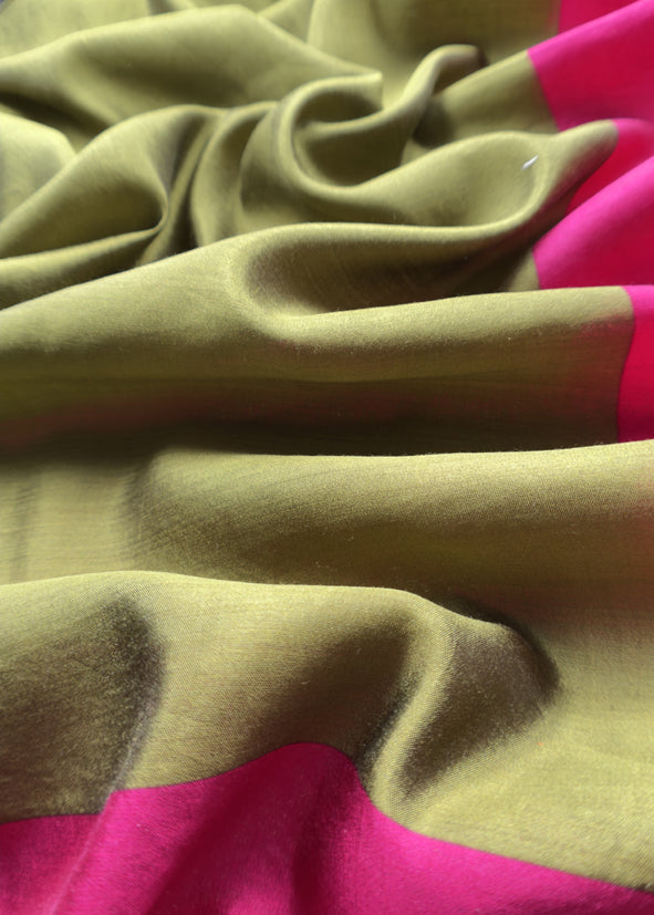 Luxe Pear Green And Pink Designer Handwoven Silk Suit Fabric With Zari Weaving