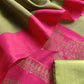 Luxe Pear Green And Pink Designer Handwoven Silk Suit Fabric With Zari Weaving