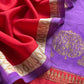 Luxe Violet And Red Designer Handwoven Silk Suit Fabric With Zari Weaving