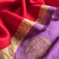 Luxe Violet And Red Designer Handwoven Silk Suit Fabric With Zari Weaving