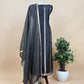 Black Handloom Silk Unstitched Suit With Zari Weaving