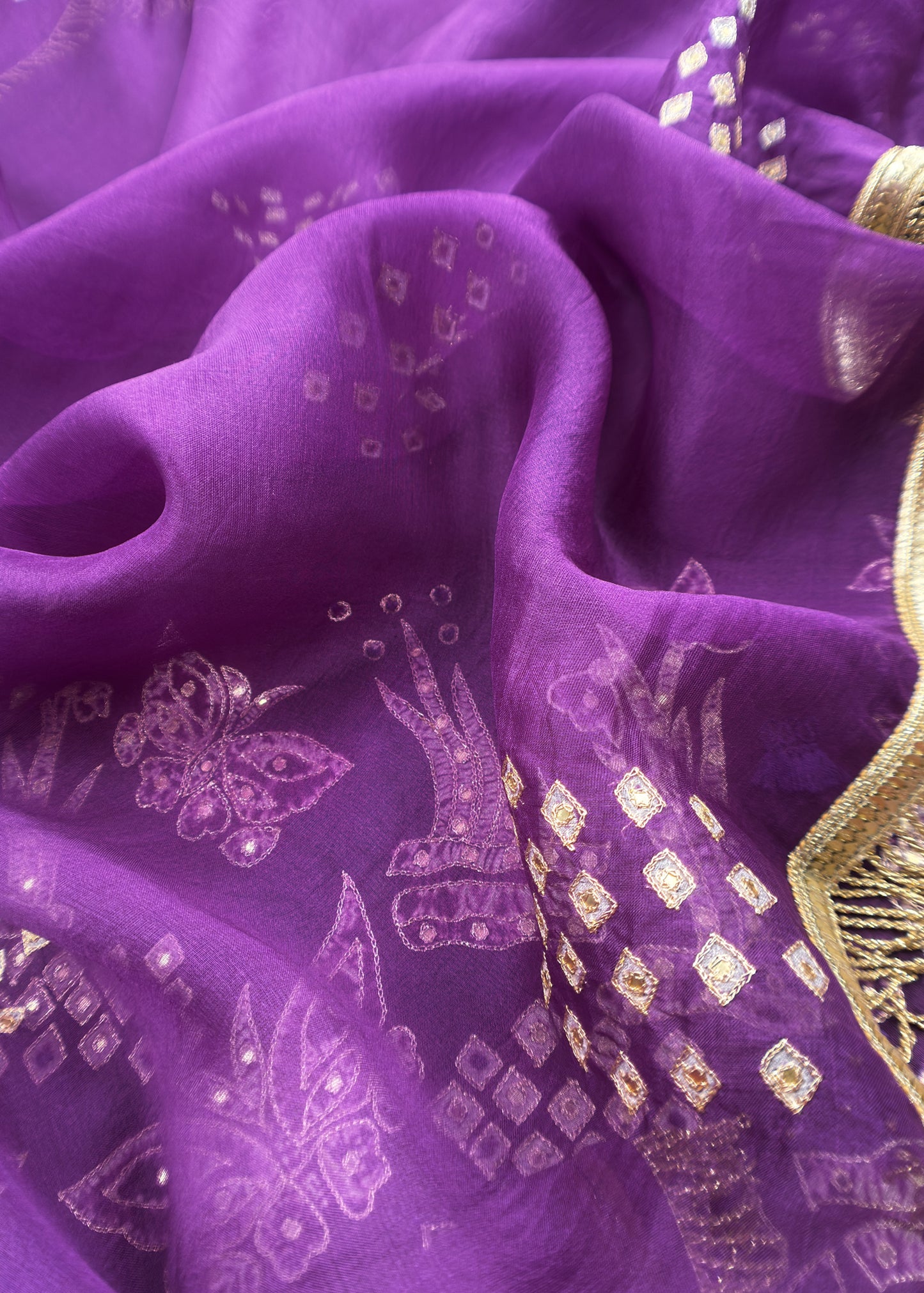 Purple Pure Chiniya Silk Kurta and Tissue Silk dupatta with Handwork