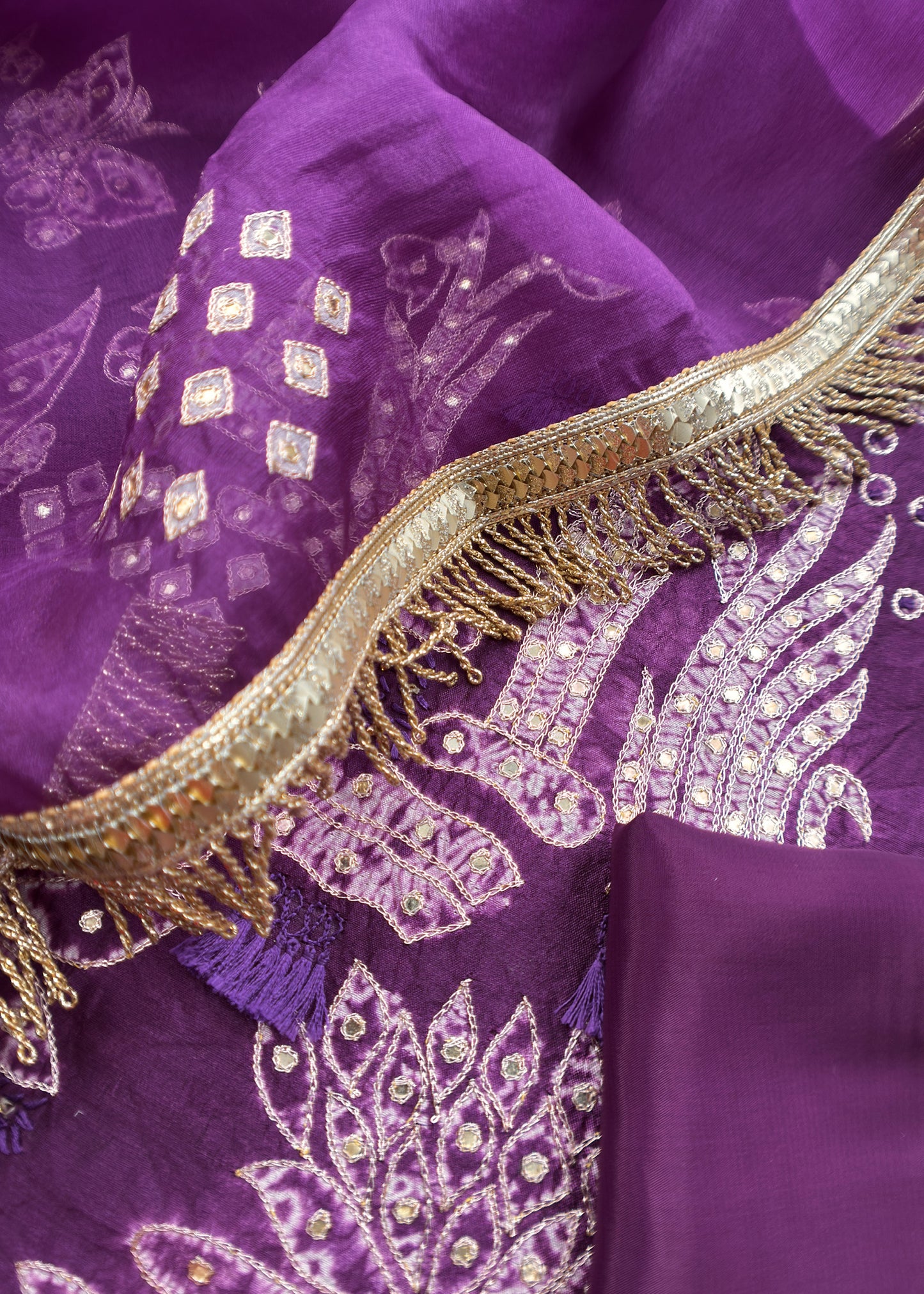 Purple Pure Chiniya Silk Kurta and Tissue Silk dupatta with Handwork