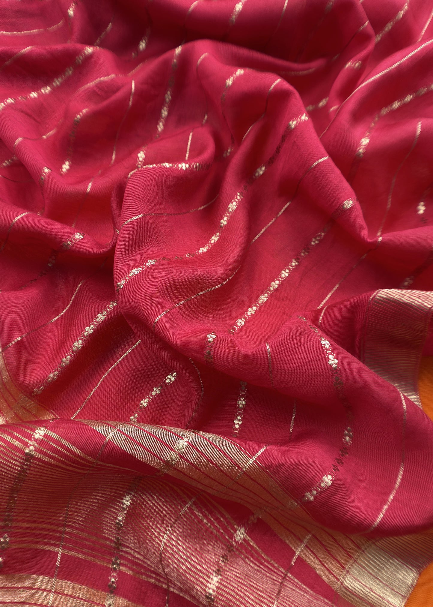 Orange and Red Pure Assamese Silk Suit Fabric With Zari Weaving