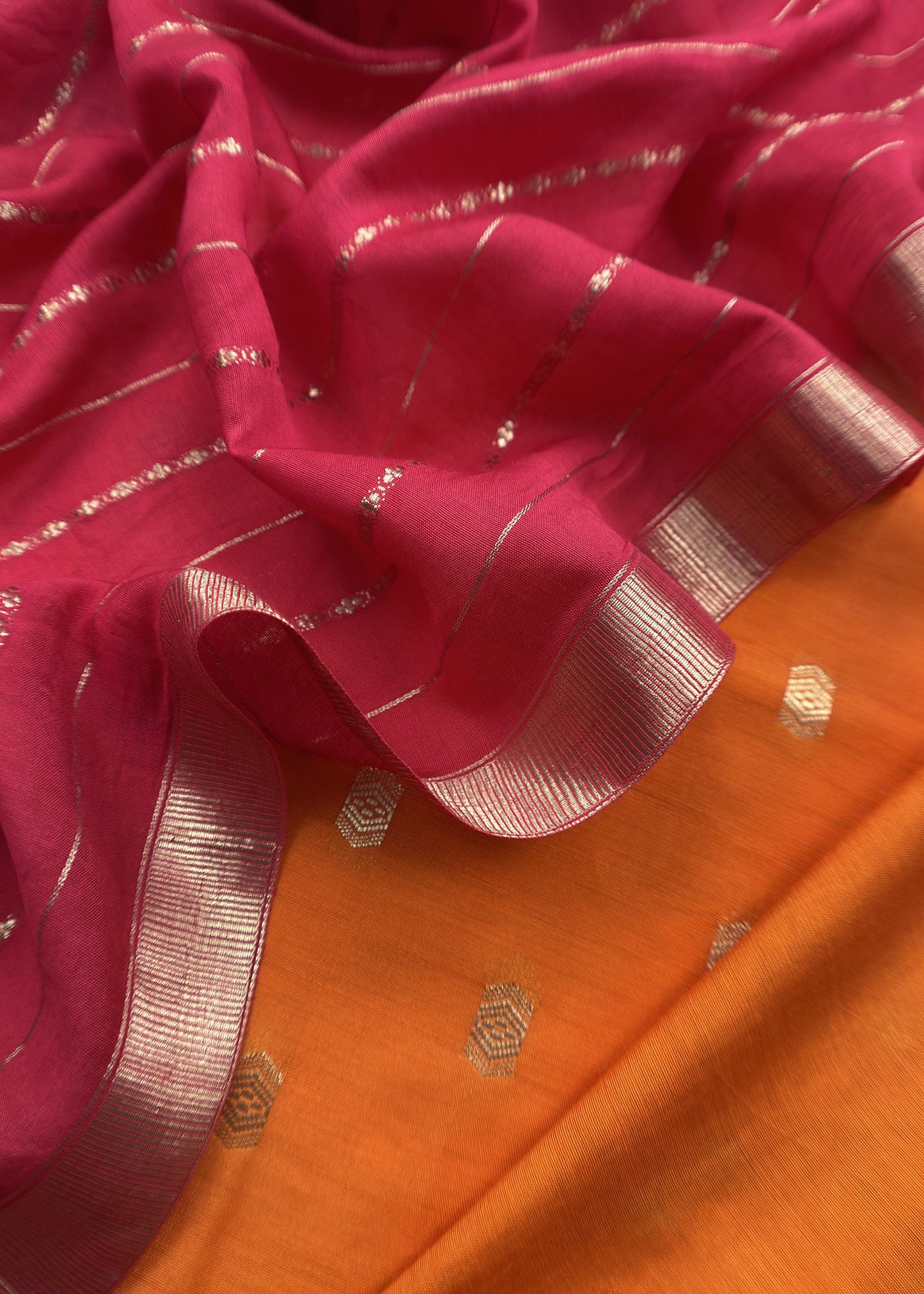 Orange and Red Pure Assamese Silk Suit Fabric With Zari Weaving