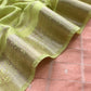Peach and Lime Green Pure Assamese Silk Suit Fabric With Zari Weaving