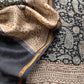Black Paisley Block Print Pure Maheshwari Silk Unstitched Suit