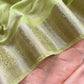 Peach and Lime Green Pure Assamese Silk Suit Fabric With Zari Weaving