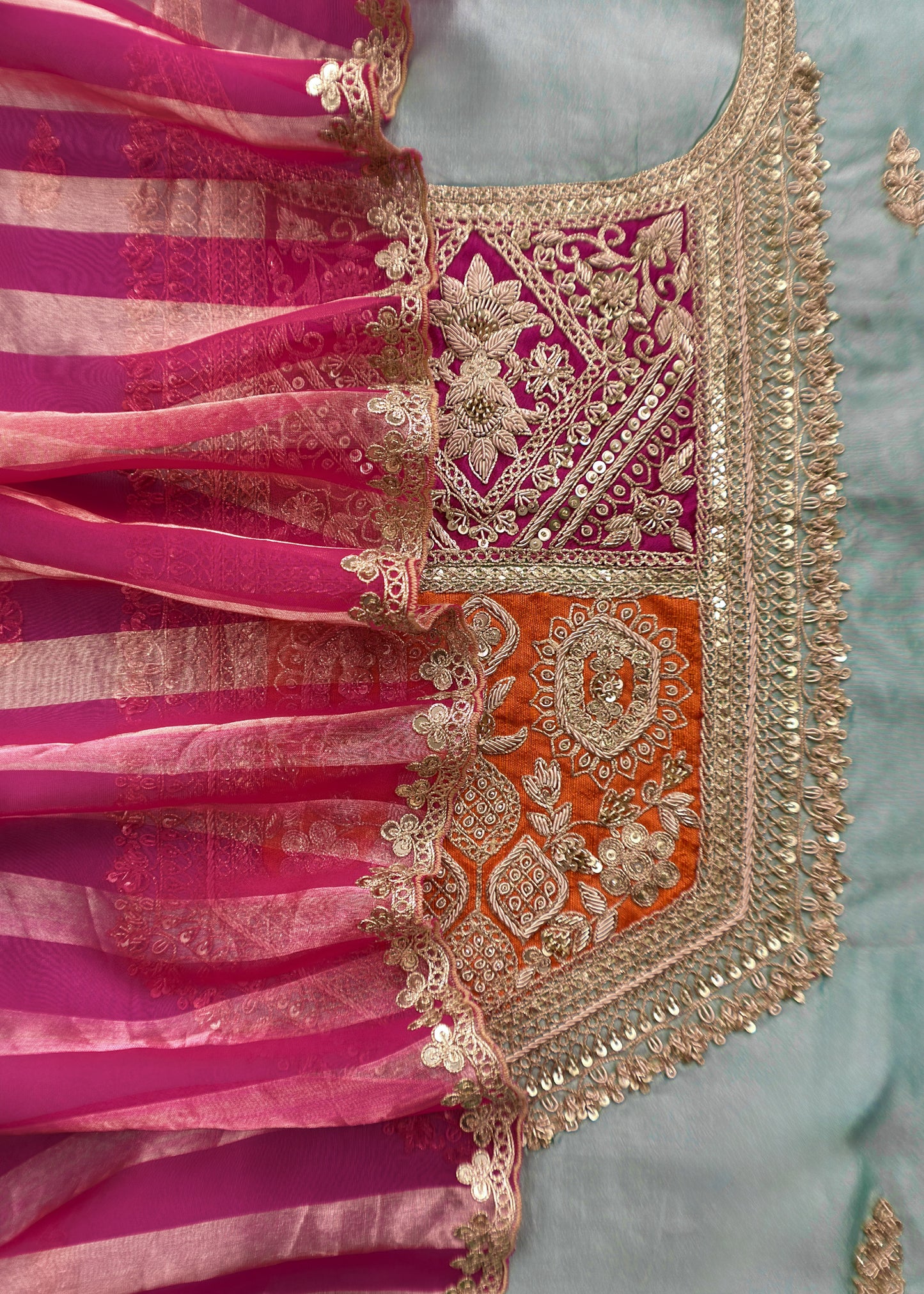 Pearl Blue Handloom Silk Suit with Tissue Silk Dupatta with Dori, Dabka, Zardosi Handwork