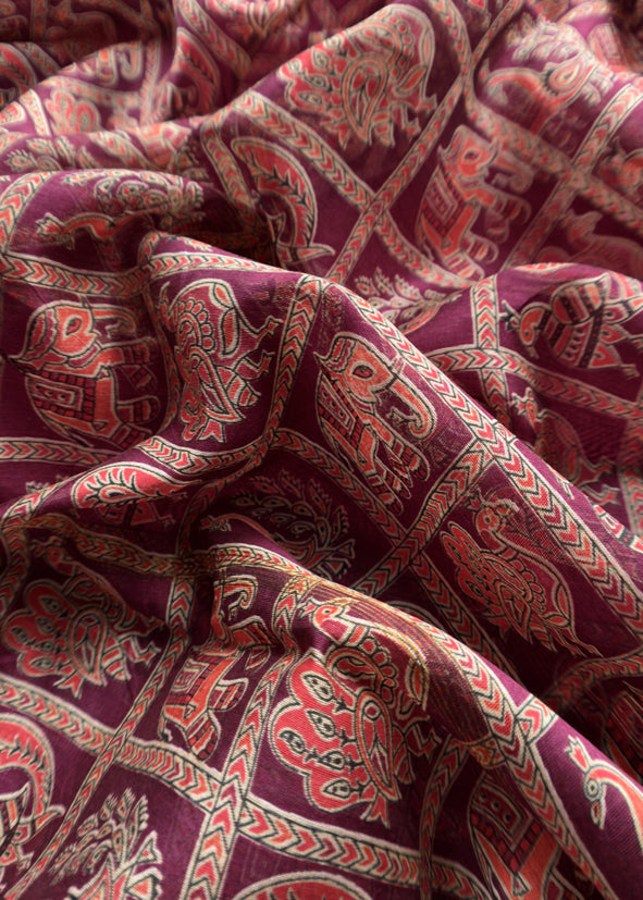 Pink Pure Maheshwari Silk Unstitched Suit Fabric With Shikagarh Print