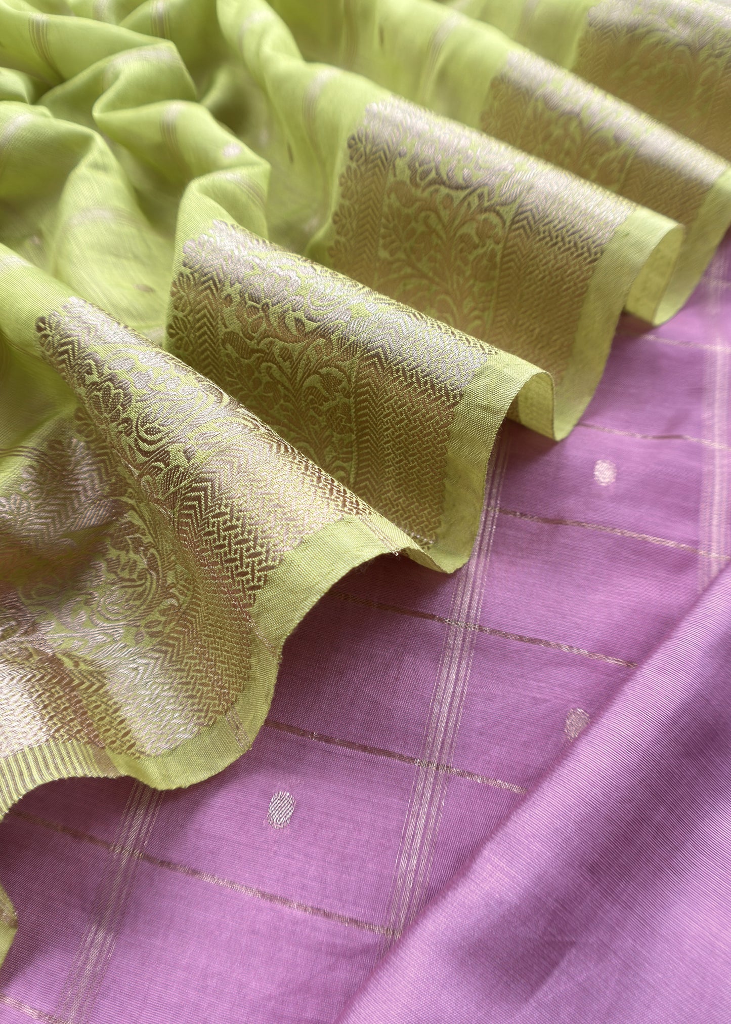 Purple and Lime Green Pure Assamese Silk Suit Fabric Zith Zari Weaving