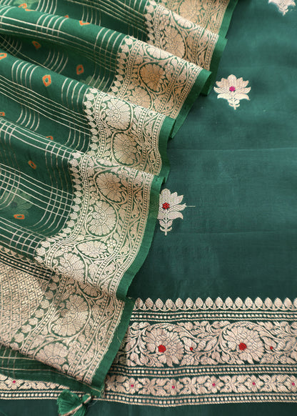 Green Handloom Silk Suit With Meenakari Dupatta