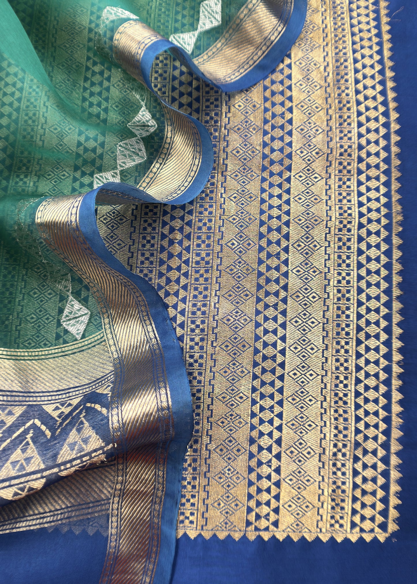 Azure Blue Handloom Banarasi Silk Kurta and Kora silk dupatta with Kadwa weaving