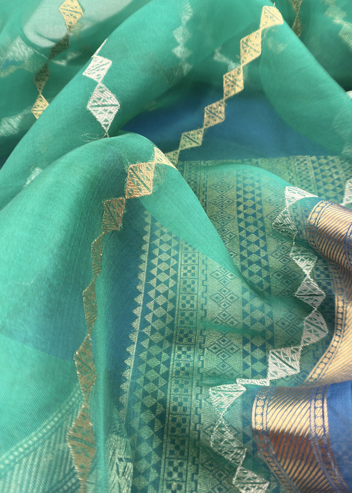 Azure Blue Handloom Banarasi Silk Kurta and Kora silk dupatta with Kadwa weaving
