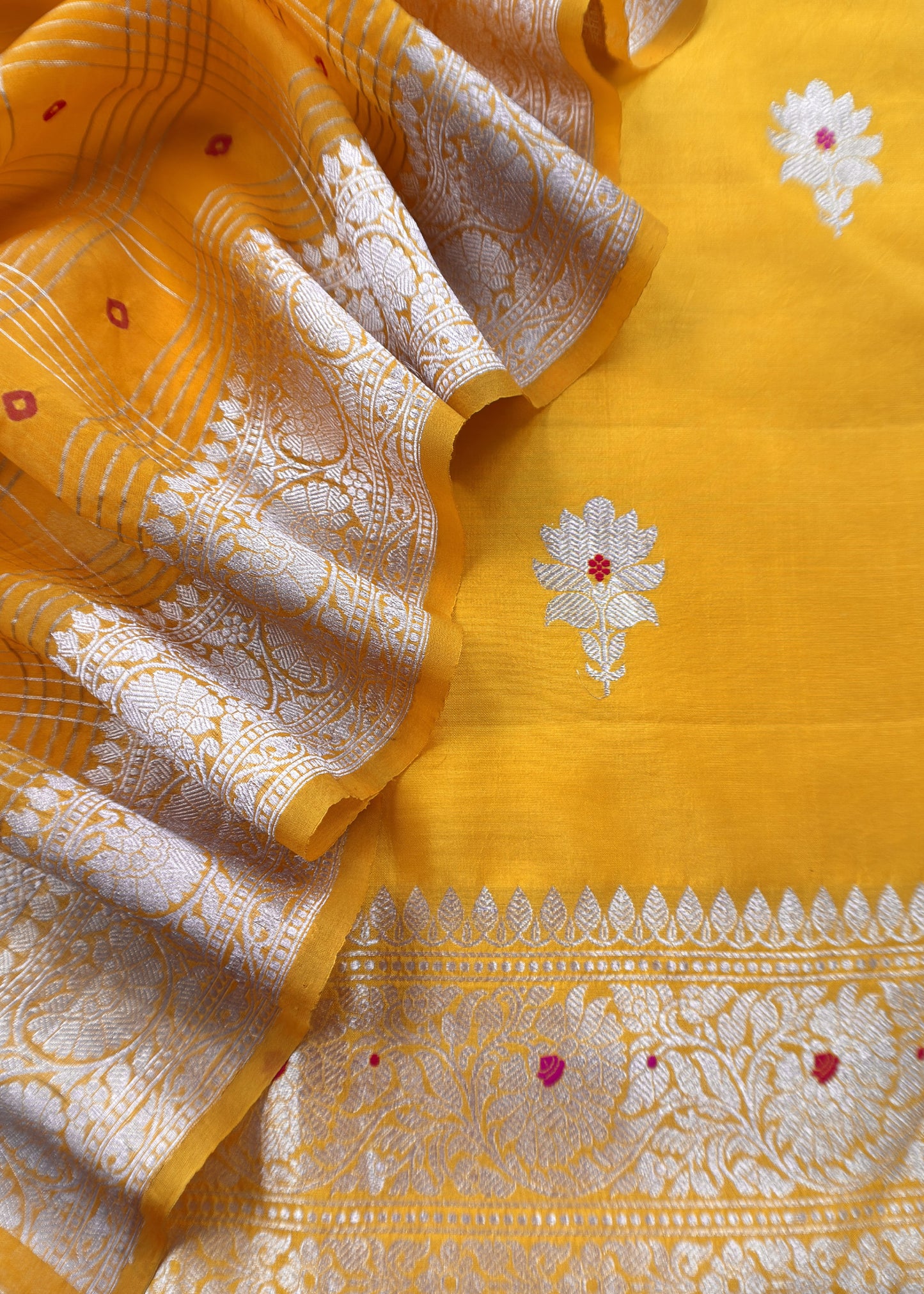 Yellow Handloom Silk Suit With Meenakari Dupatta
