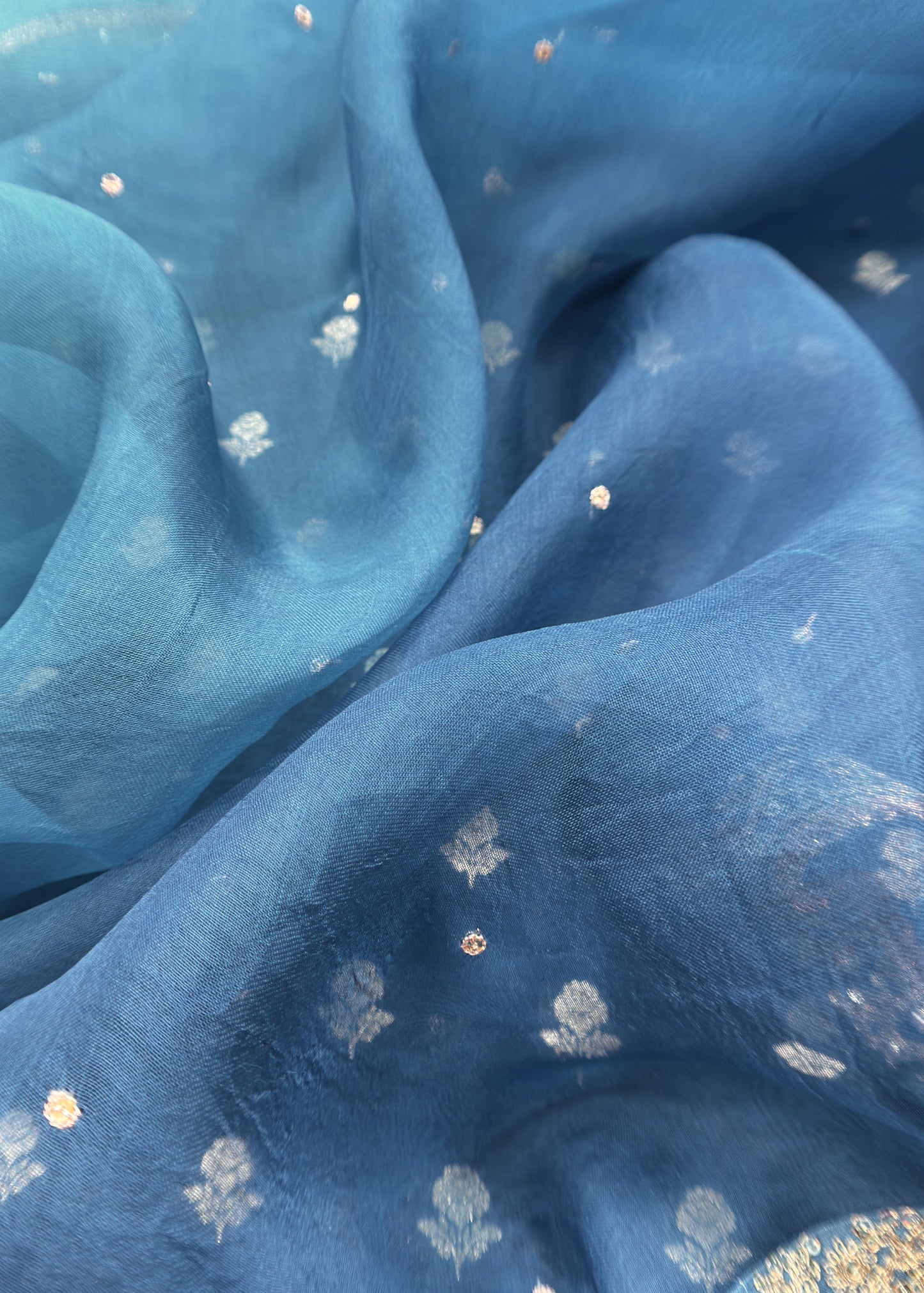 Zephyr Blue Pure Varanasi Silk Woven Kurta And Kora Silk Dupatta