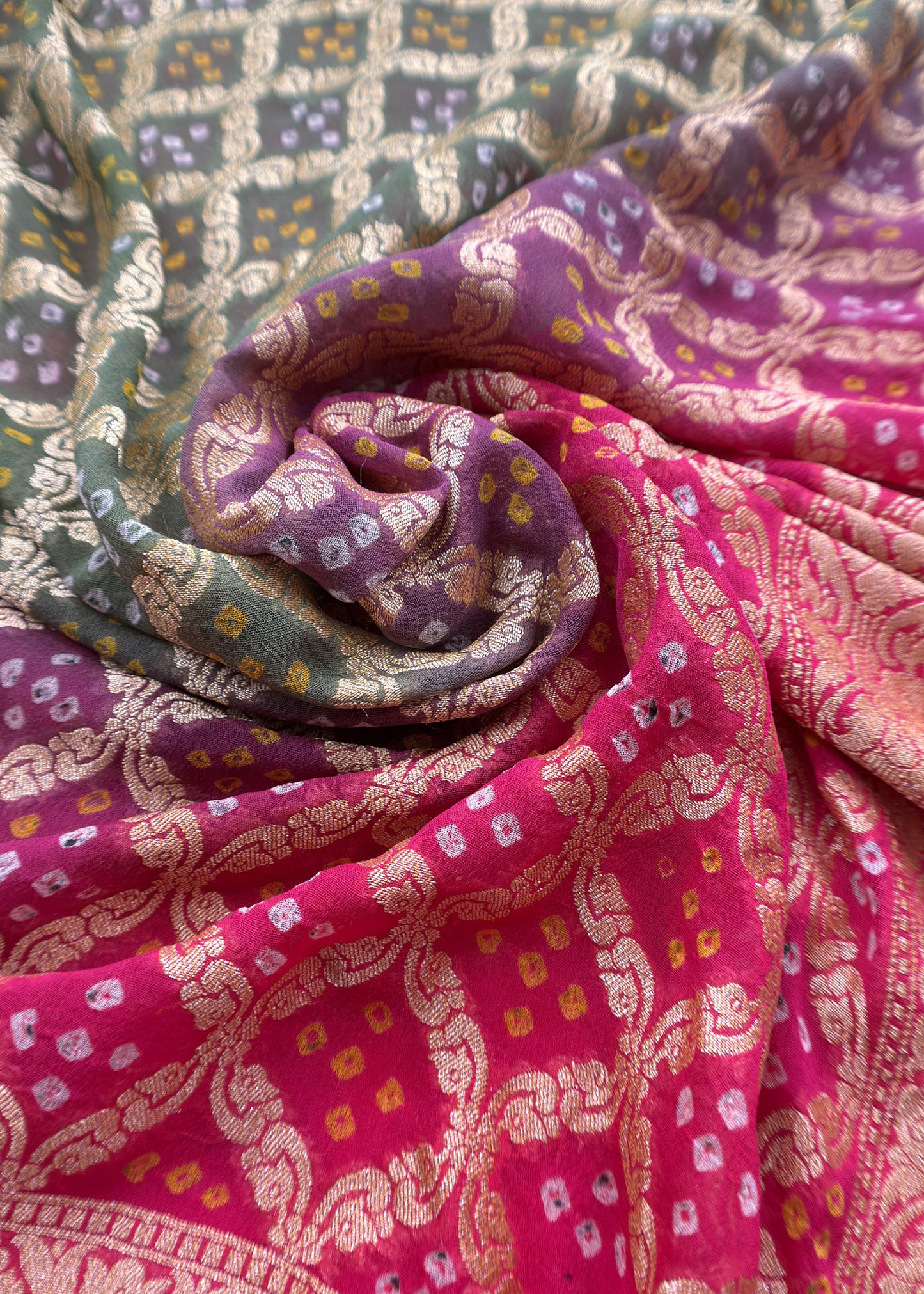 Deep Pink Handloom Silk Kurta And Bandhani Khaddi Georgette Dupatta