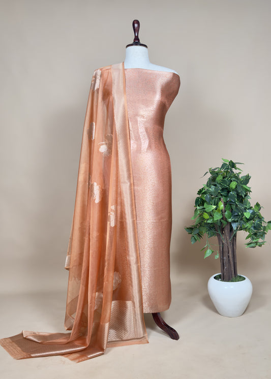 Brocade Tissue Silk  Kurta With  Organza Dupatta