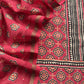 Red Ajrakh Mahehswari Silk Unstitched Suit With Dupatta
