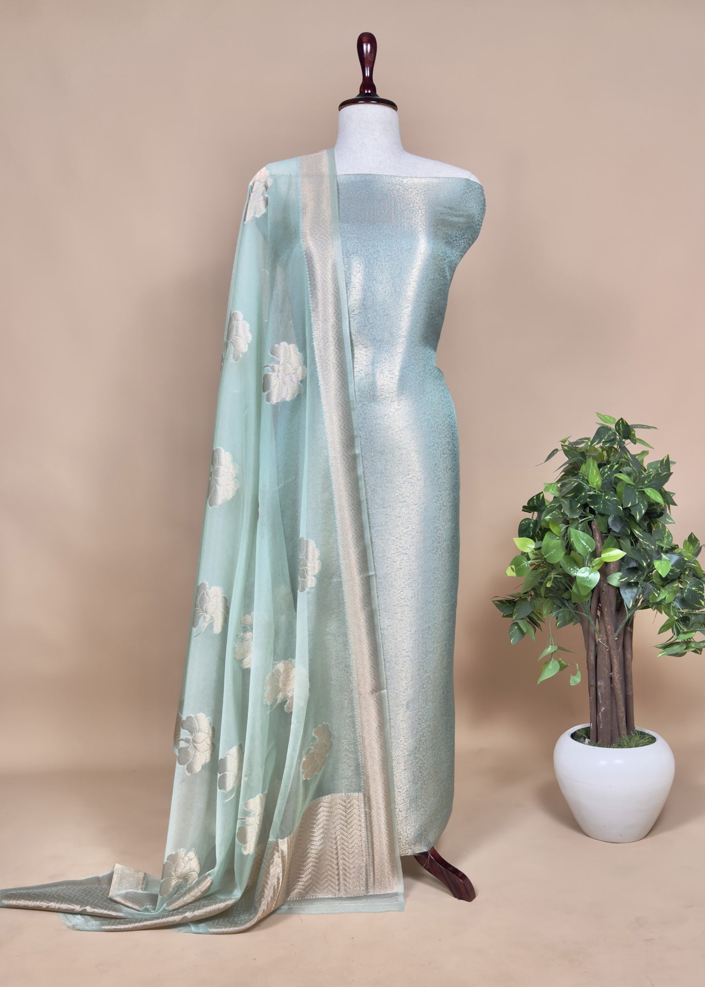 Brocade Tissue Silk  Kurta With  Organza Dupatta