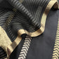 Black Handloom Silk Unstitched Suit With Zari Weaving