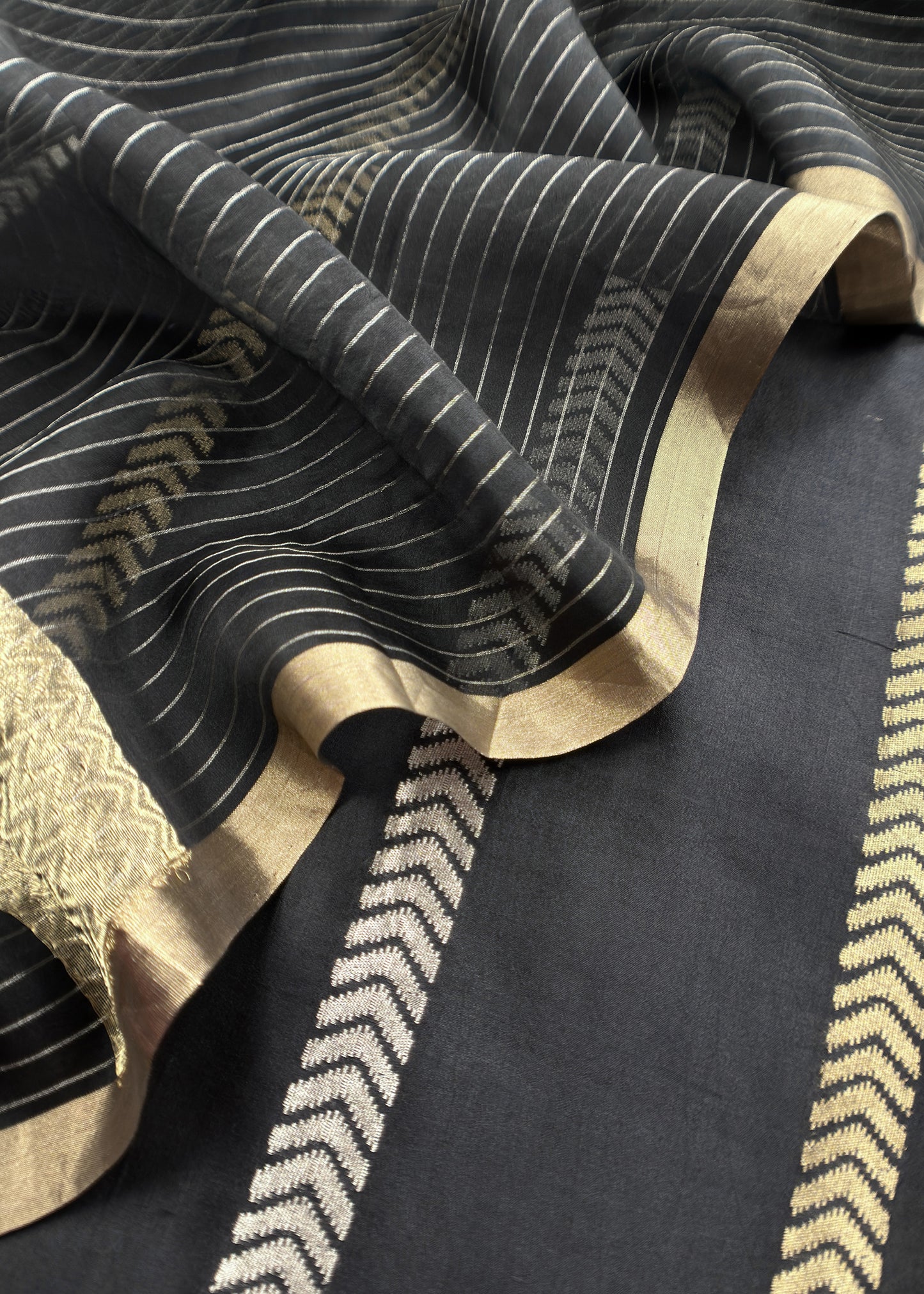 Black Handloom Silk Unstitched Suit With Zari Weaving